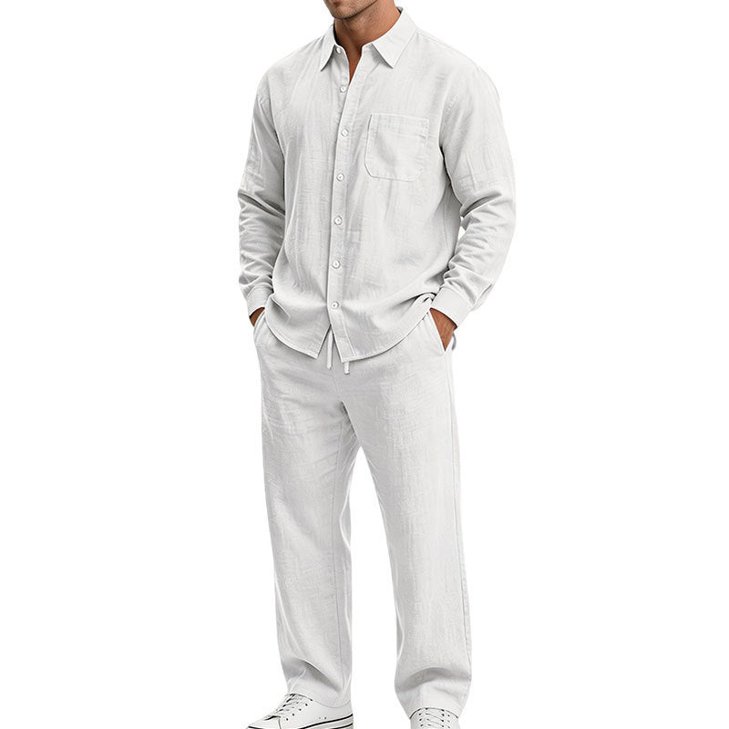Herren Entspanntes Zweiteiliges Lounge-Set aus Strukturjersey mit Hemdkragen – Averon