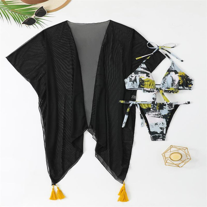 Damen Bikini-Set mit modischem Wickel-Oberteil und eleganter transparenter Strandumhüllung Echo Archiv
