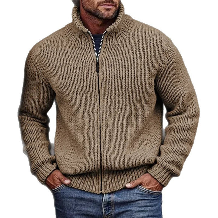 Herren Grobstrick-Cardigan mit Stehkragen und durchgehendem Reißverschluss Echoarchiv