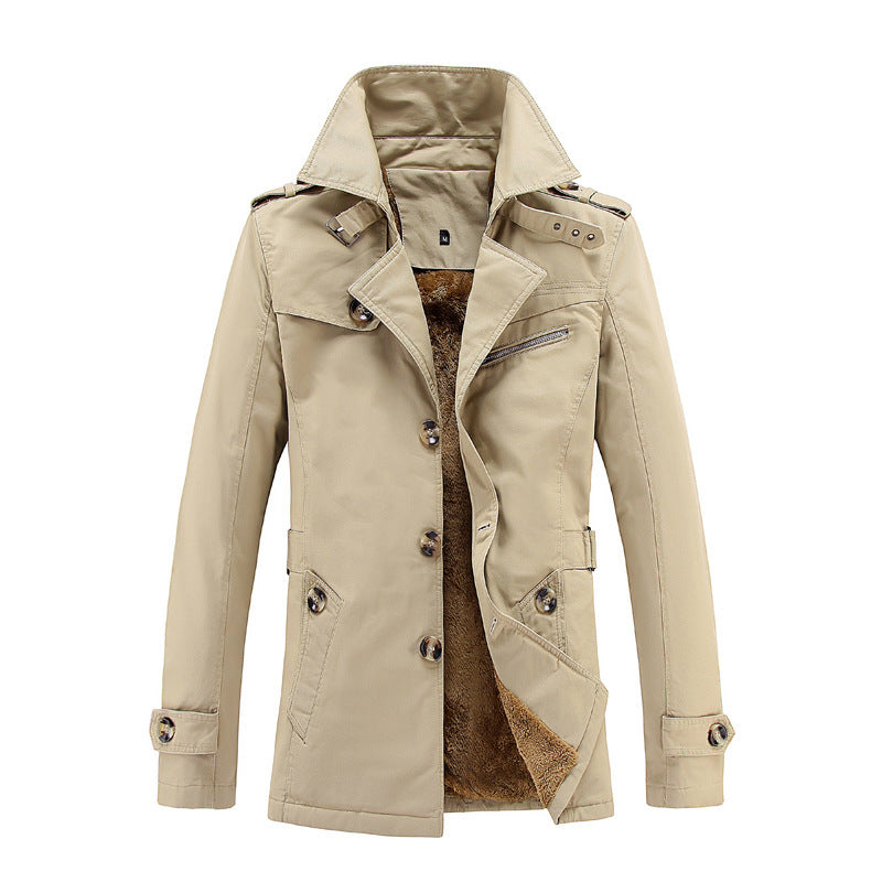 Herren nan legerer Baumwoll-Blazer mit Knopfleiste, aufgesetzten Taschen und gestreiftem Innenfutter Echo Archiv