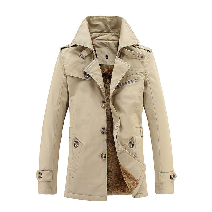 Herren nan legerer Baumwoll-Blazer mit Knopfleiste, aufgesetzten Taschen und gestreiftem Innenfutter Echo Archiv