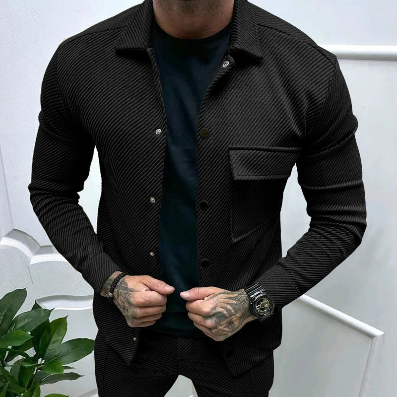 Herren modisches Oberhemd aus strukturiertem Stoff mit praktischem Taschen-Design Echoarchiv