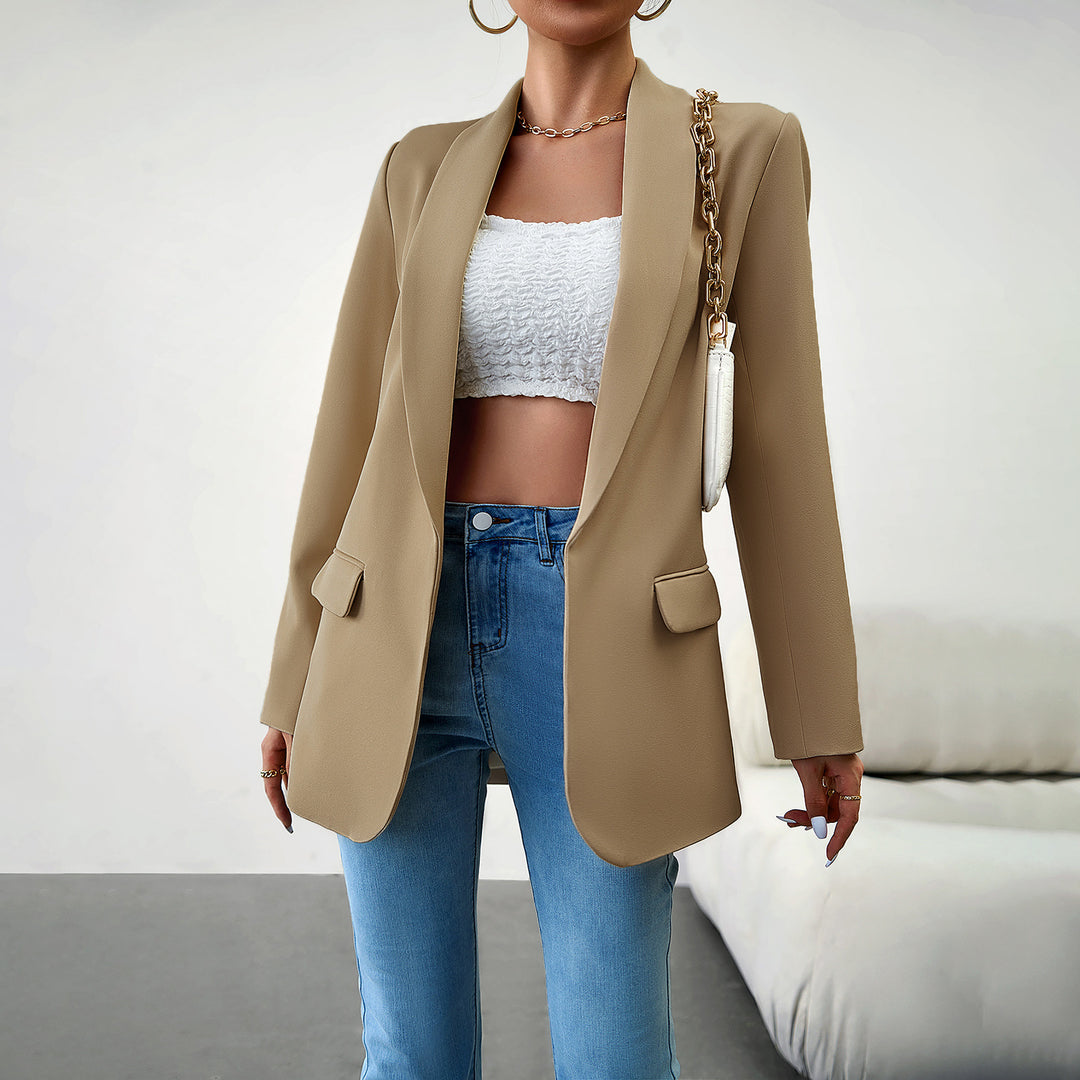 Damen langer Oversize-Blazer mit schmaler Reverslinie und soften Schulterpolstern – Célinea