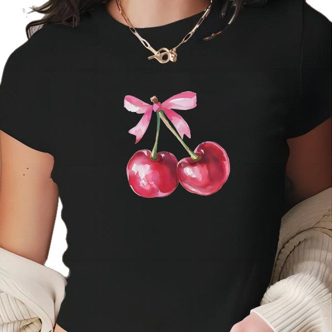 Damen Crop-T-Shirt mit fröhlichem Kirschmotiv Echo Archiv