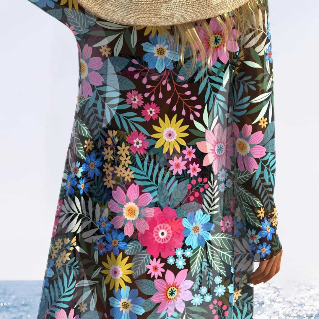 Damen Badeanzug-Set mit floralem Muster und sommerlicher Strandüberwurf Echo Archiv