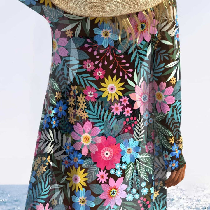 Damen Badeanzug-Set mit floralem Muster und sommerlicher Strandüberwurf Echo Archiv
