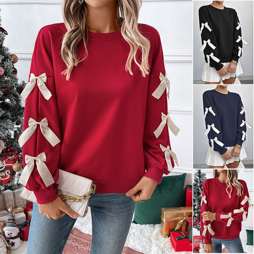 Damen Sweatshirt mit dekorischen Schleifen an den Ärmeln Echoarchiv