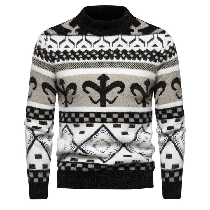 Herren Strickpullover mit modernem Zopfmuster und hohem Kragen Echoarchiv