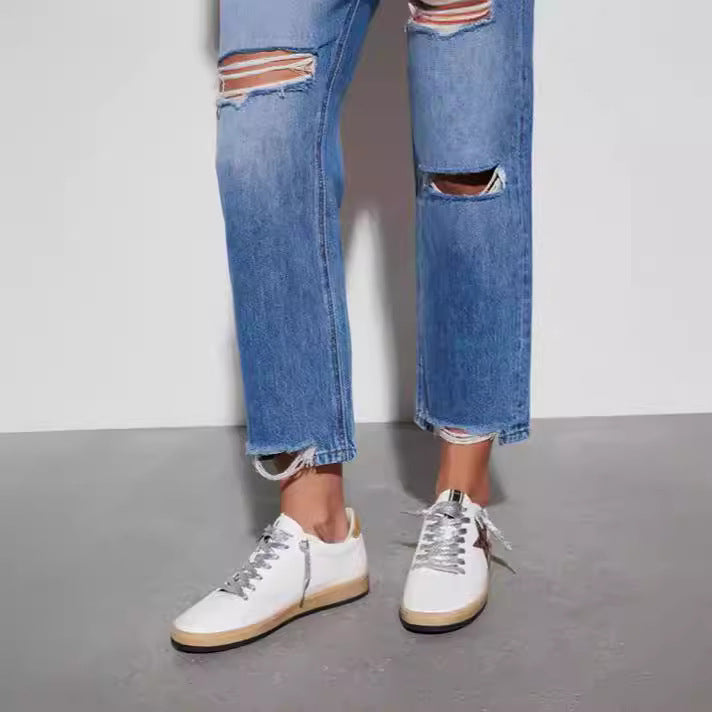 Damen Destroyed Jeans im modischen Bootcut-Stil Echo Archiv