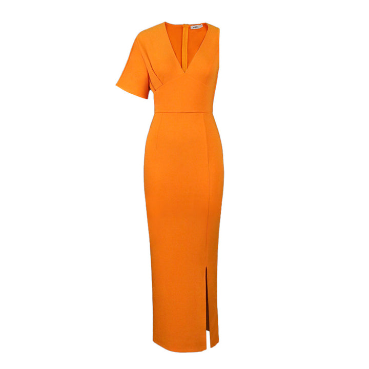 Damen figurbetontes Maxikleid mit tiefem V-Ausschnitt und elegantem Schlitz Echo Archiv