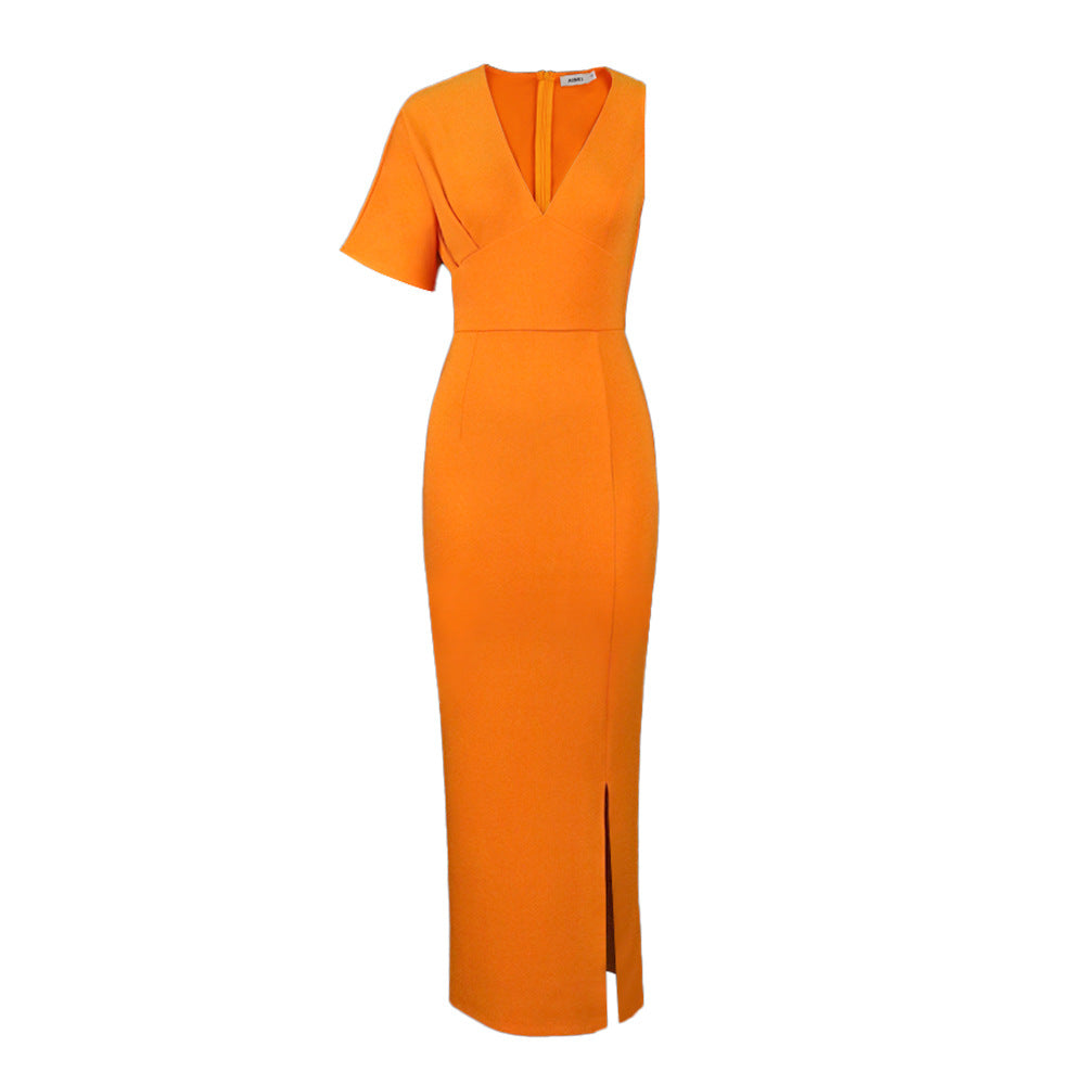 Damen Figurbetontes Maxikleid mit V-Ausschnitt und Seitenschlitz Echo Archiv