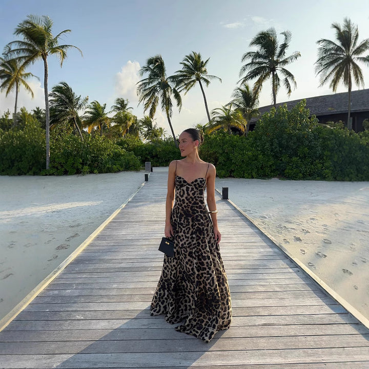 Damen Maxikleid mit V-Ausschnitt und animalischem Muster Echo Archiv