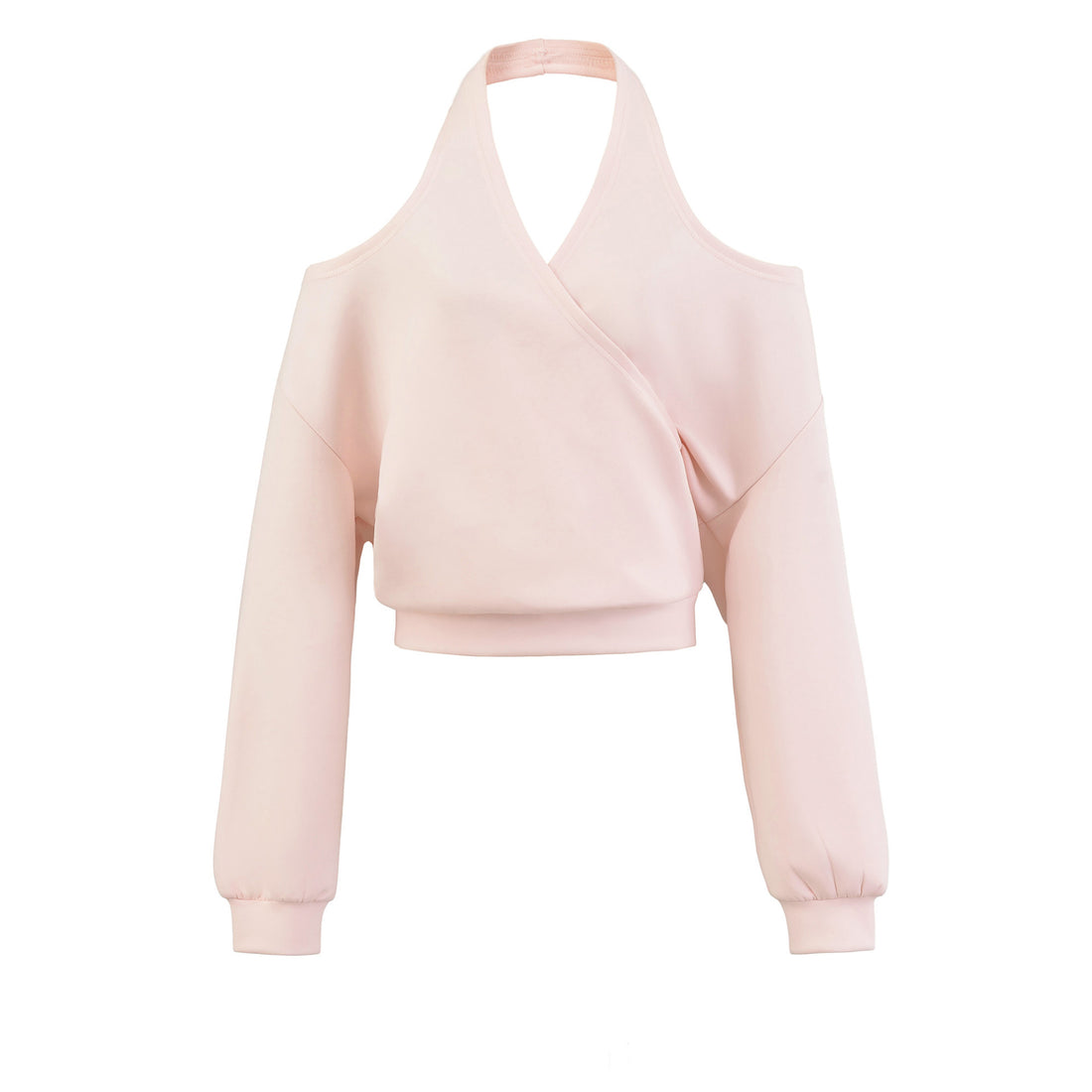Damen Cropped Sweatshirt mit Neckholder, Cold-Shoulder und Wickeloptik Echoarchiv