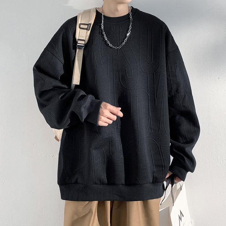 Herren Oversized Strukturiertes Strick-Sweatshirt mit geprägtem Ton-in-Ton-Lettering Echoarchiv