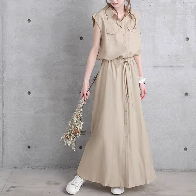 Damen nan langes Hemdkleid mit Tunnelzugtaillierung und aufgesetzten Brusttaschen Echo Archiv