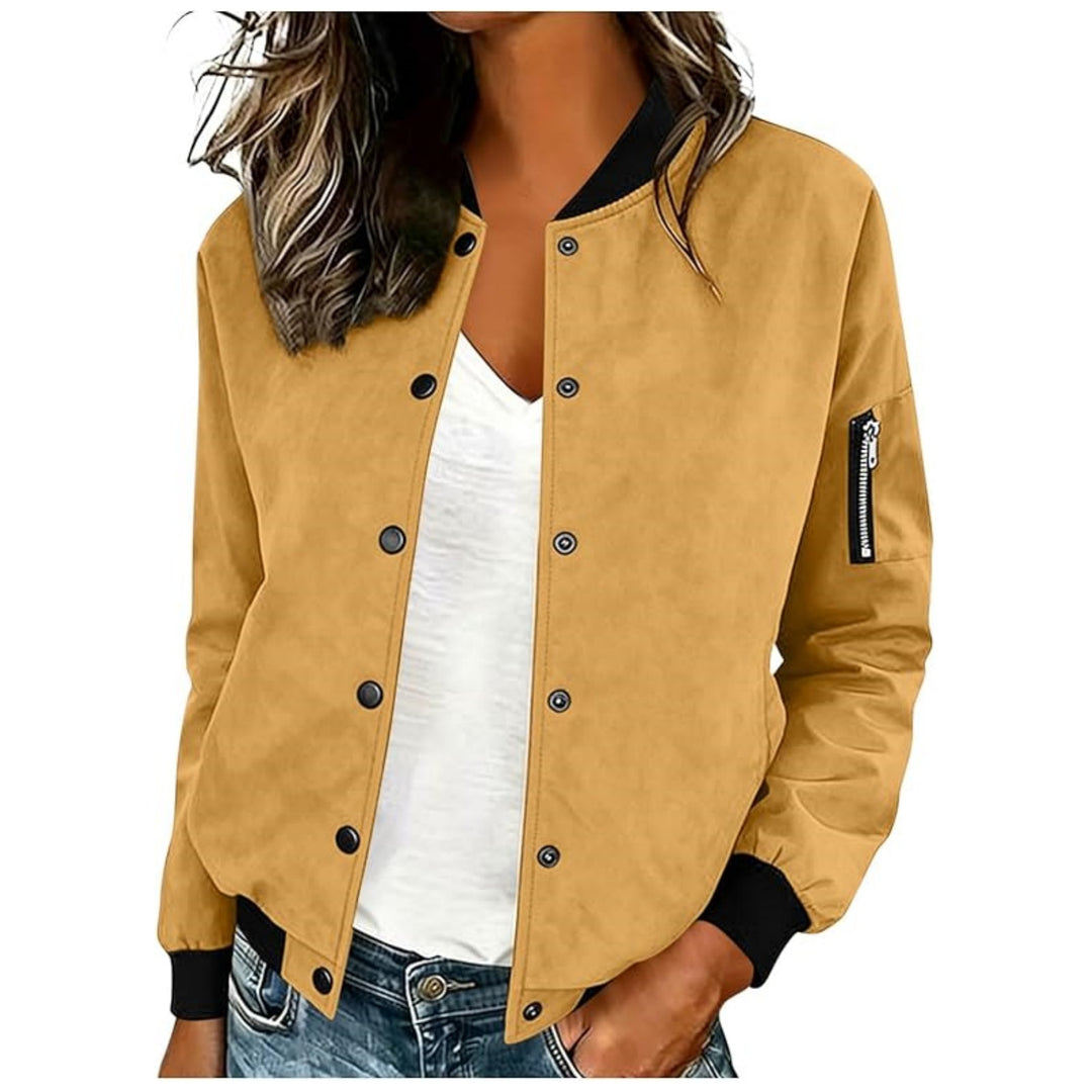 Damen Bomberjacke mit Druckknöpfen, Ärmel-Zip-Tasche und gerippten Bündchen Echo Archiv