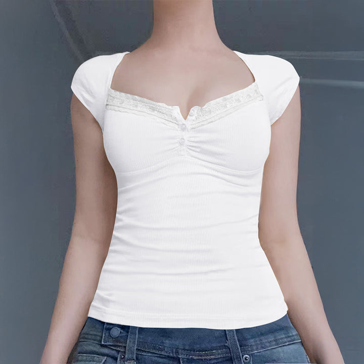 Damen Ripp-Trägershirt mit setzen Spitze Echo Archiv
