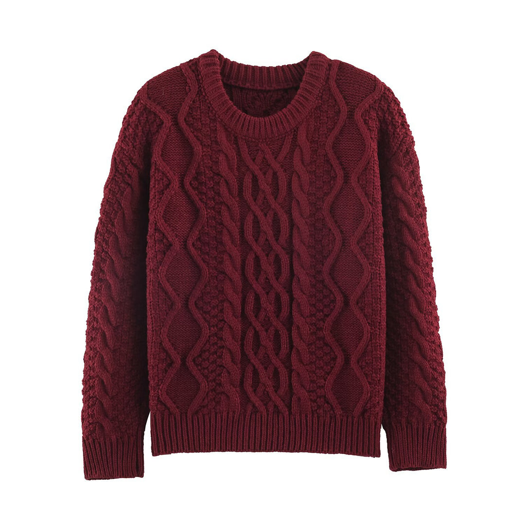 Damen Grobgestrickter Zopfstrick-Pullover mit Rundhals und Textur-Mix Echoarchiv