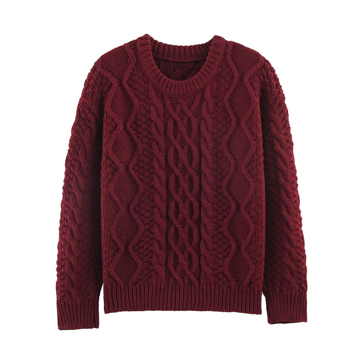 Damen Grobgestrickter Zopfstrick-Pullover mit Rundhals und Textur-Mix Echoarchiv