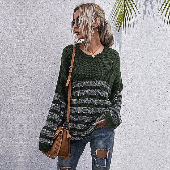 Damen Oversize-Feinstrickpullover mit Rundhalsausschnitt und gestreiftem Struktur‑Muster Echoarchiv