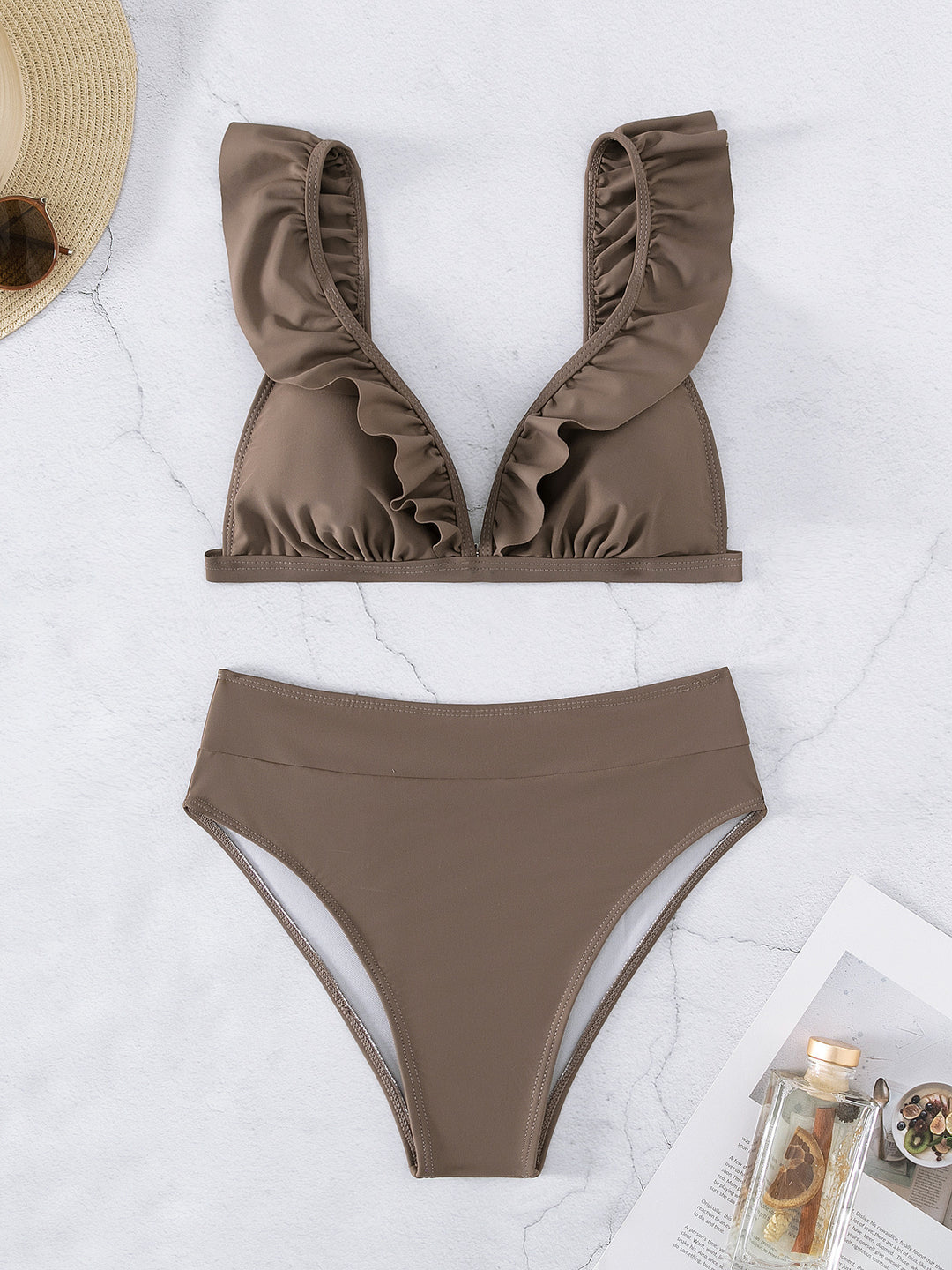 Damen Raffiniertes Triangel-Bikini-Set mit Rüschendetails Echo Archiv