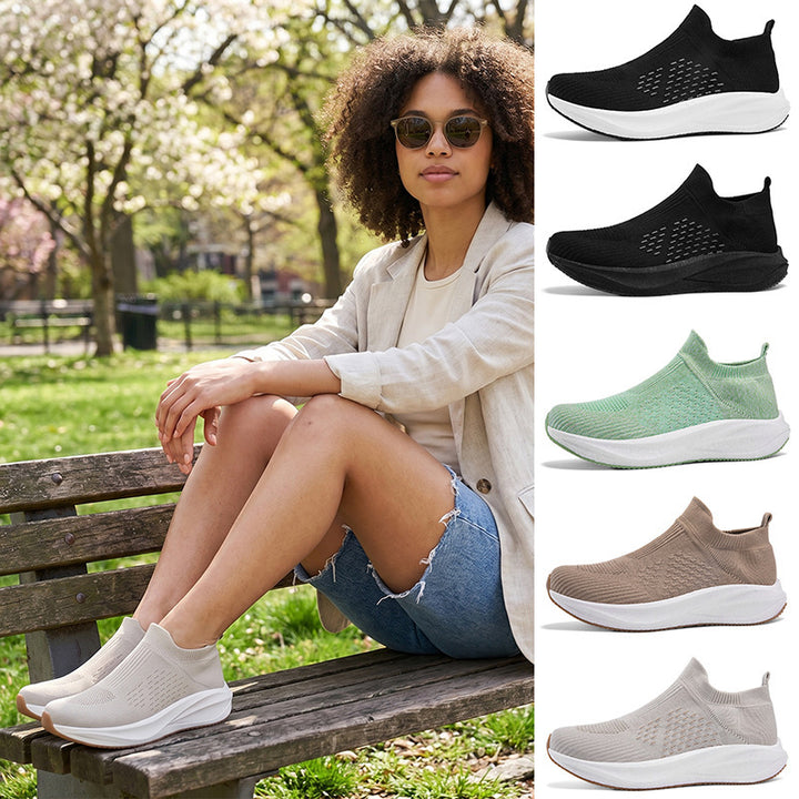 Damen Strick-Slip-On Sneaker mit nahtlosem Elastikschaft und dämpfender Plateau-Sohle Echoarchiv