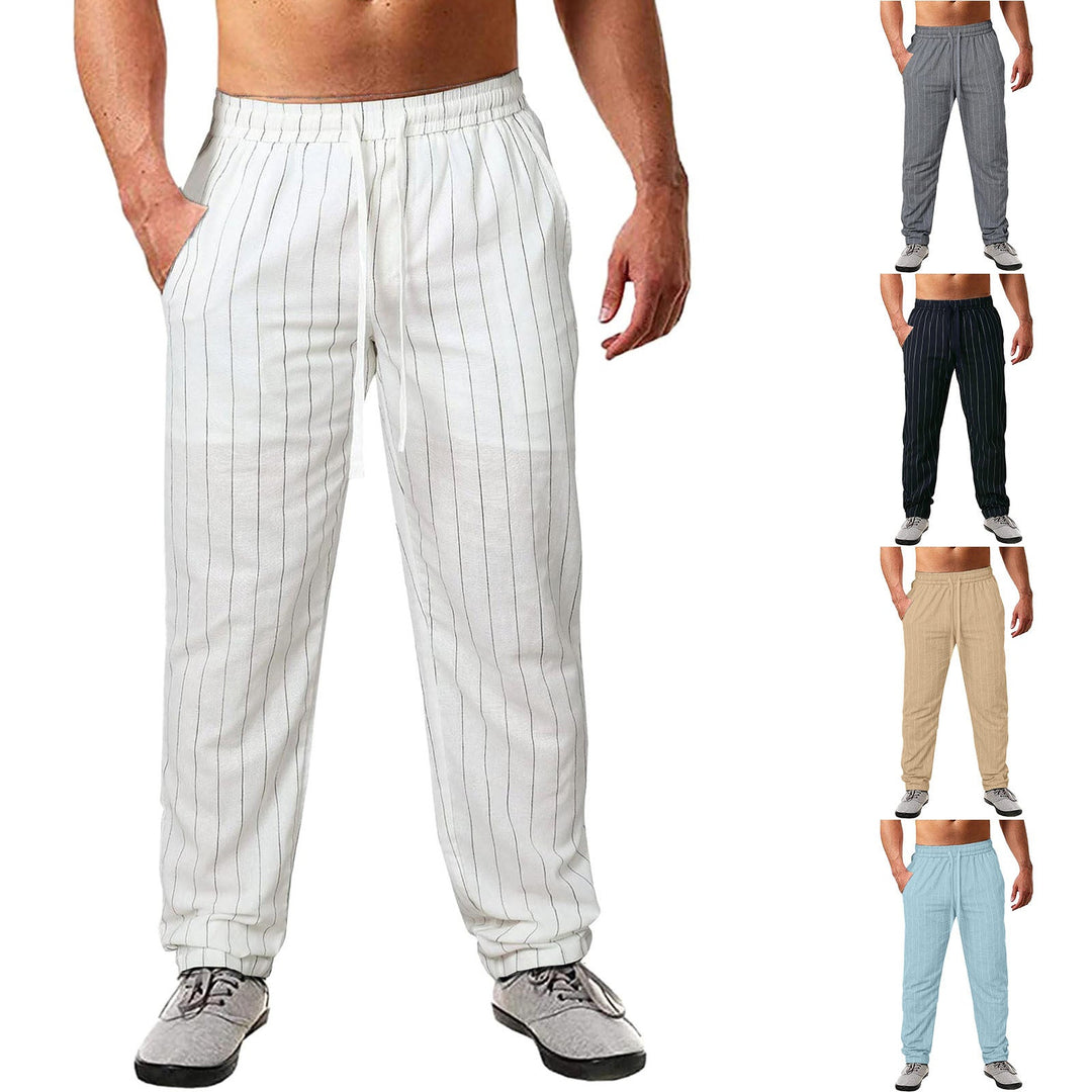 Herren lässige Streifen-Hosen aus Baumwollmix mit elastischem Bund und praktischen Eingrifftaschen Echoarchiv