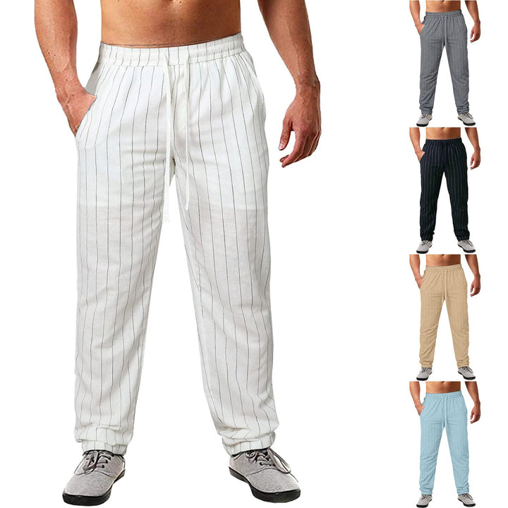 Herren lässige Streifen-Hosen aus Baumwollmix mit elastischem Bund und praktischen Eingrifftaschen Echoarchiv