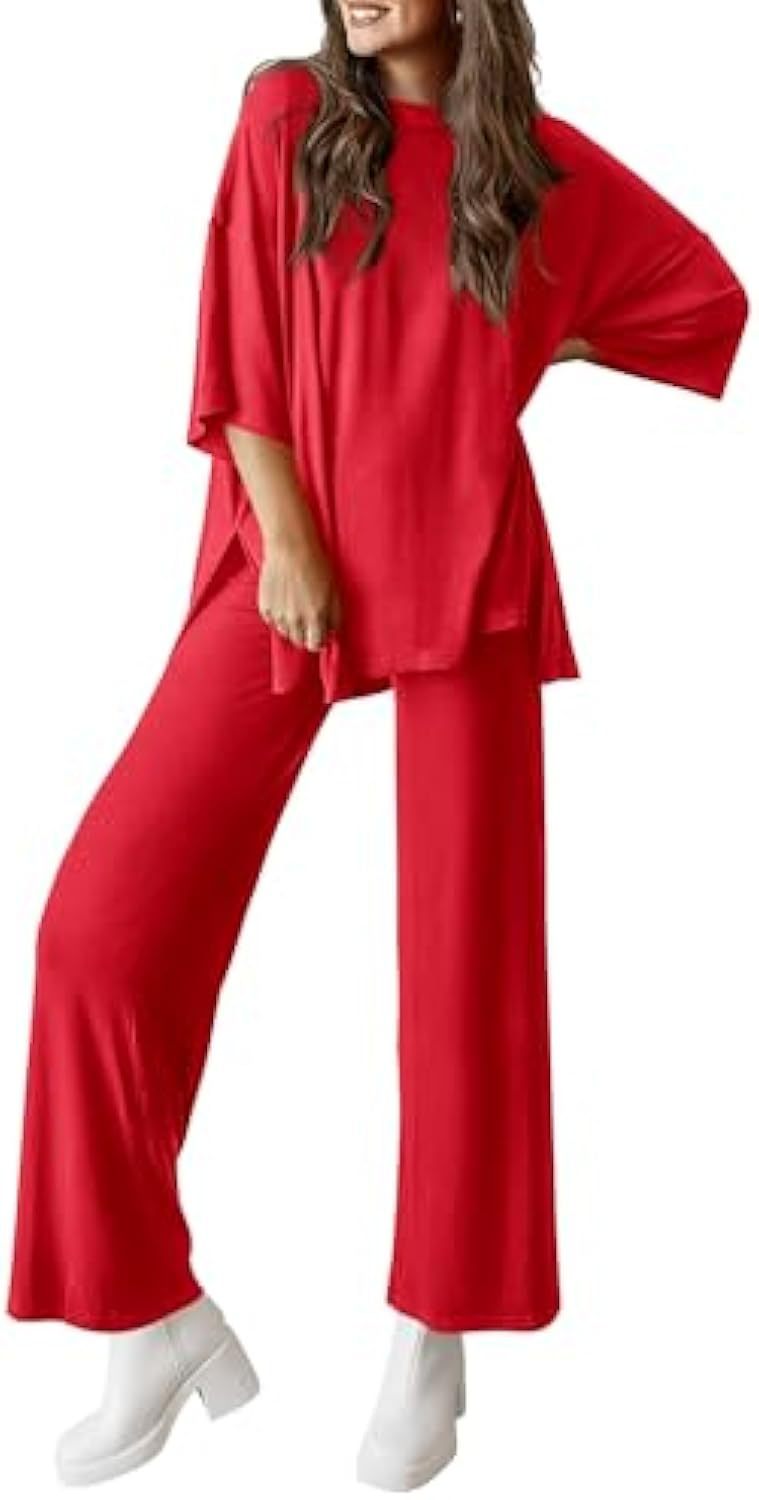 Damen Lässiges Lounge-Set aus weichem Jersey mit Oversize-Tunika und weiter Palazzo-Hose – Élanora