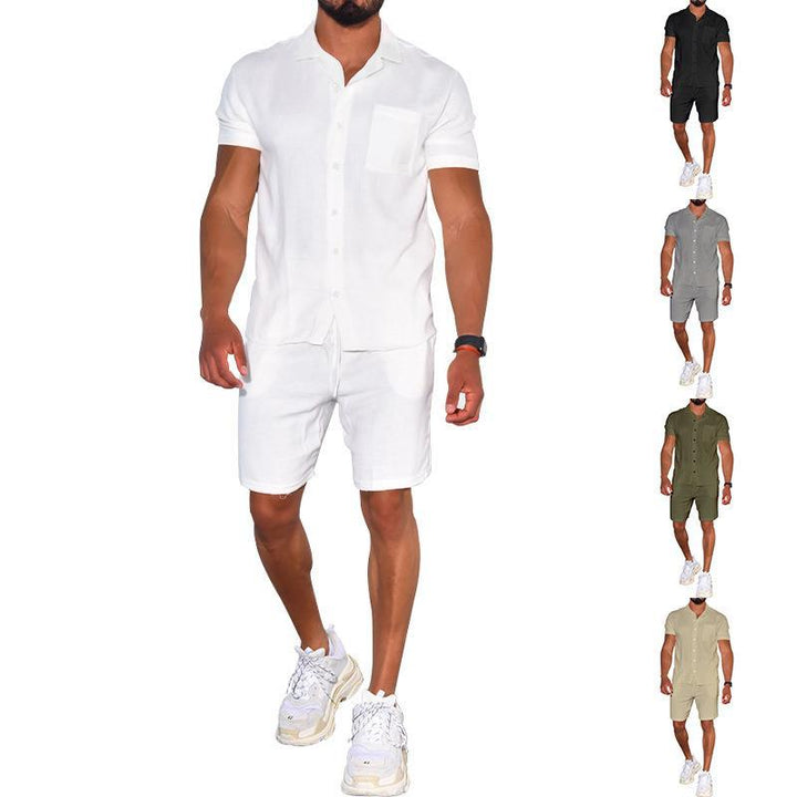 Herren modernes Freizeit-Set aus kurzärmligem Hemd und Shorts Echoarchiv