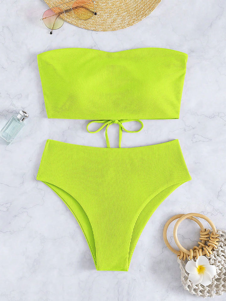 Damen Bandeau-Bikini mit hohem Bund und Rippdesign Echo Archiv