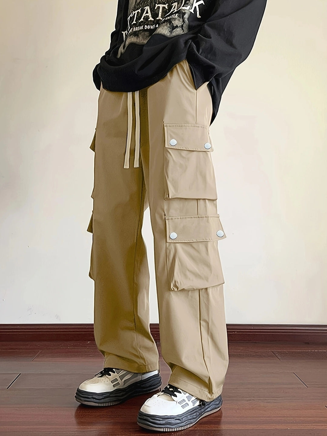 Herren Locker sitzende Cargo-Hose mit mehreren Klapp- und Utility-Taschen & Kordelzugbund Echo Archiv