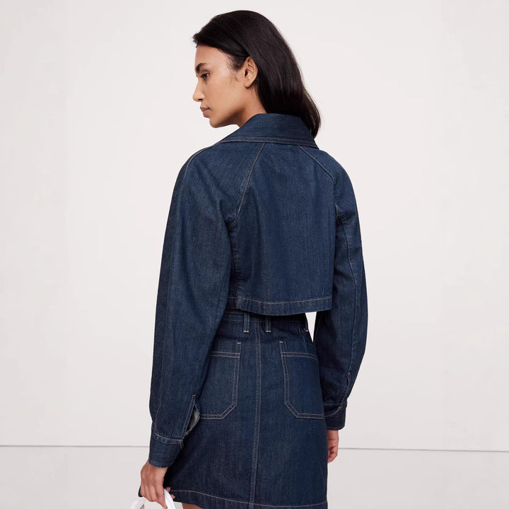 Damen nan Cropped-Denim-Zweiteiler mit kurzer Jeansjacke und tailliertem Minirock Echo Archiv