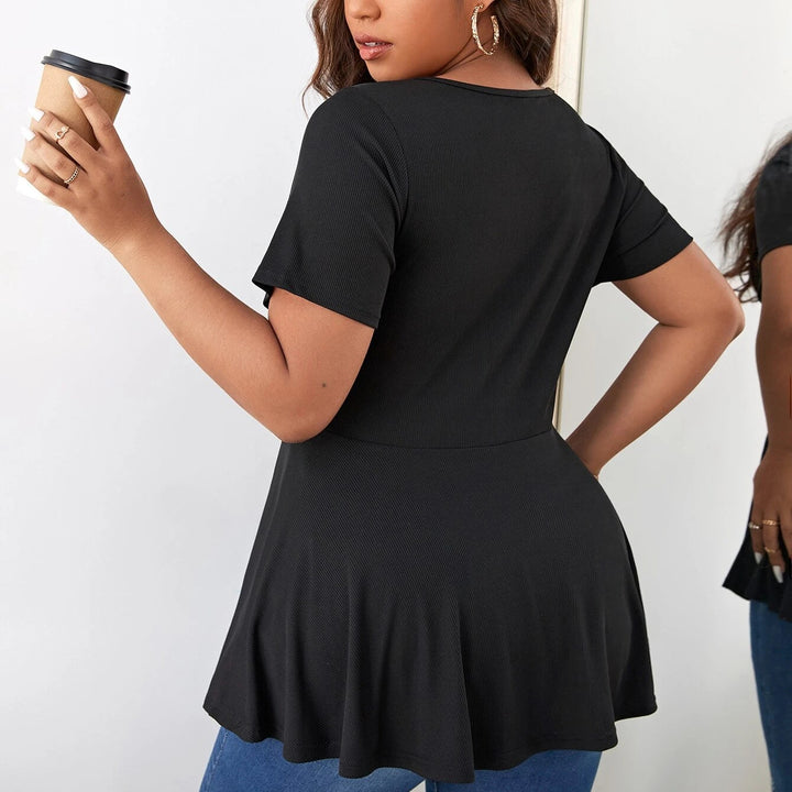 Damen Geripptes Zip-Peplum-Top mit tiefem V-Ausschnitt Echo Archiv