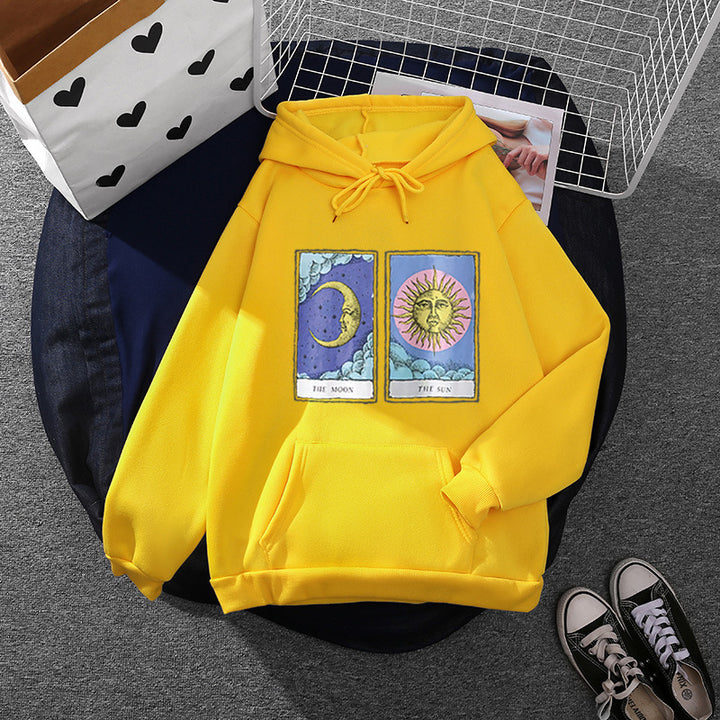 Damen leichter Oversize Kapuzenpullover mit Herz‑EKG‑Motiv, langen Kordeln und elastischem Bund – Auréline