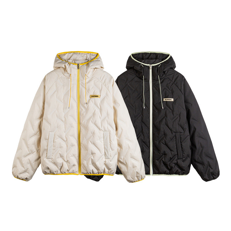 Unisex Wattierte Kapuzenjacke im Boxy-Schnitt mit kontrastkanten und elastischem Saum Echoarchiv