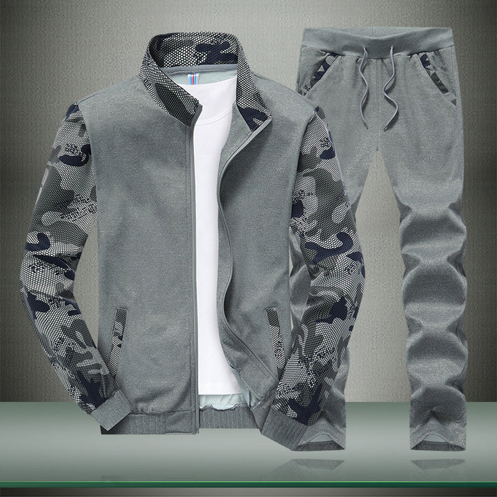 Herren Moderner Trainingsanzug im Camouflage Mesh Mix mit Stehkragen und Kordelbund Echo Archiv