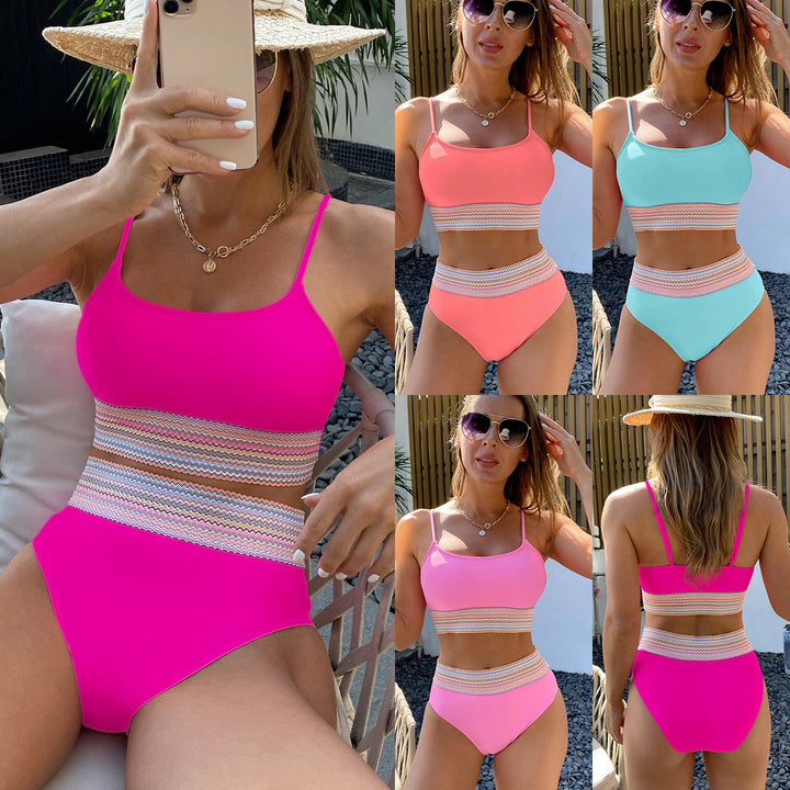 Damen Sportliches Bikini-Set mit hohem Bund und dekorativer Akzentborte Echo Archiv