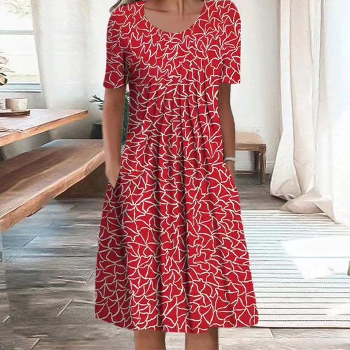 Frauen Mehrfarbige A-Linien Midi Kleid mit Taschen und Abstraktem Blumenmuster – Élara