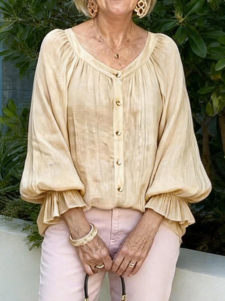 Damen Elegantes Blusenshirt mit Rüschenärmeln und Knopfleiste Echo Archiv