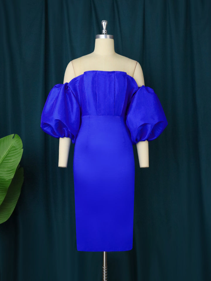Damen figurbetontes Kleid mit schulterfreiem Design und voluminösen Puffärmeln Echo Archiv