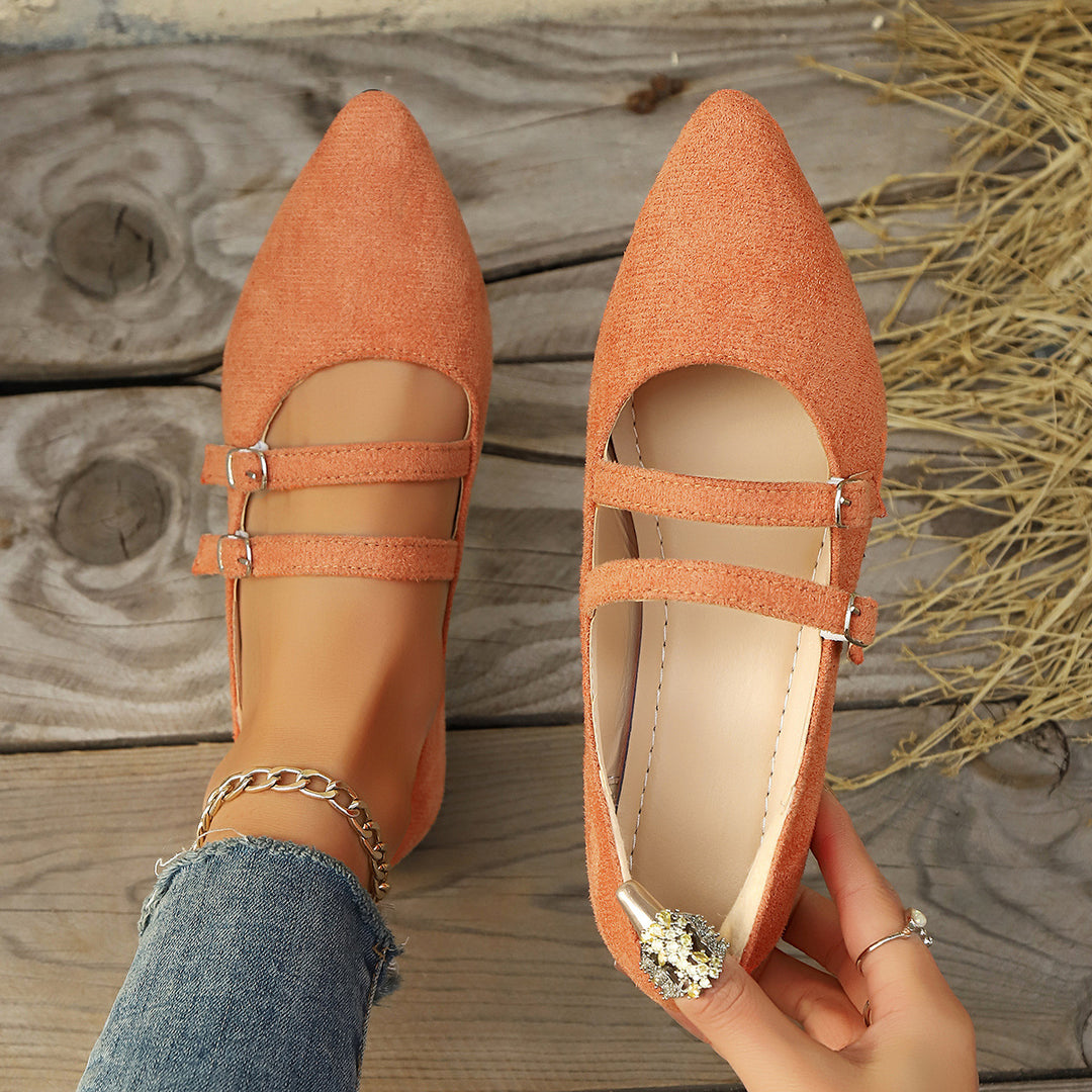 Damen spitze Mary-Jane Ballerinas mit doppelt verstellbaren Schnallenriemen und gepolstertem Komfortfußbett – Lioré