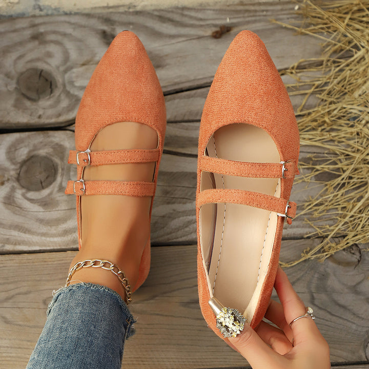 Damen spitze Mary-Jane Ballerinas mit doppelt verstellbaren Schnallenriemen und gepolstertem Komfortfußbett – Lioré