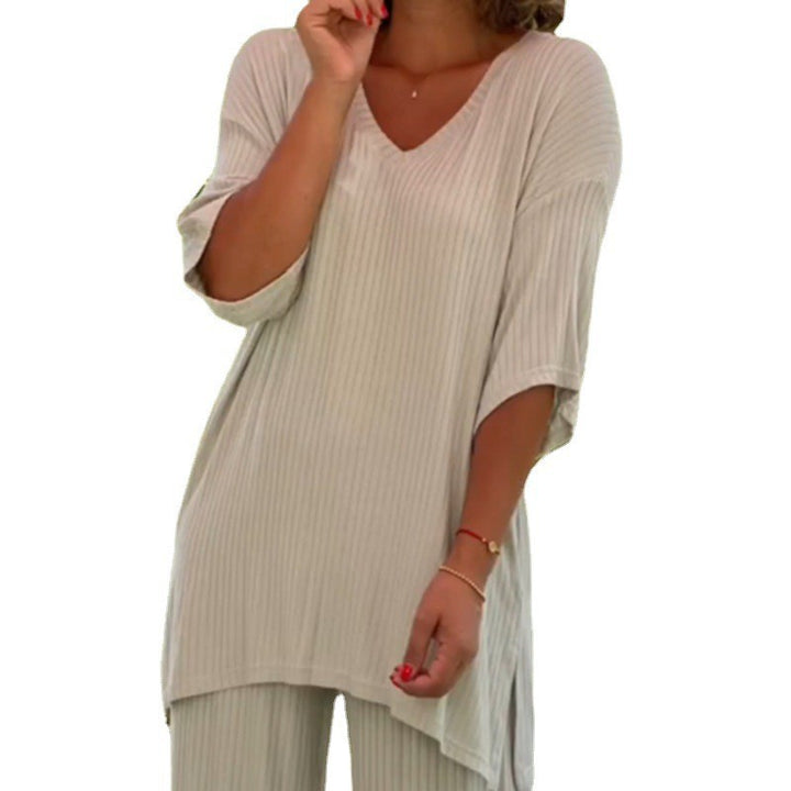 Damen nan zweiteiliges Reise- und Loungewear-Set aus weichem Rippjersey mit Longline-Tunika und Palazzohose Echo Archiv