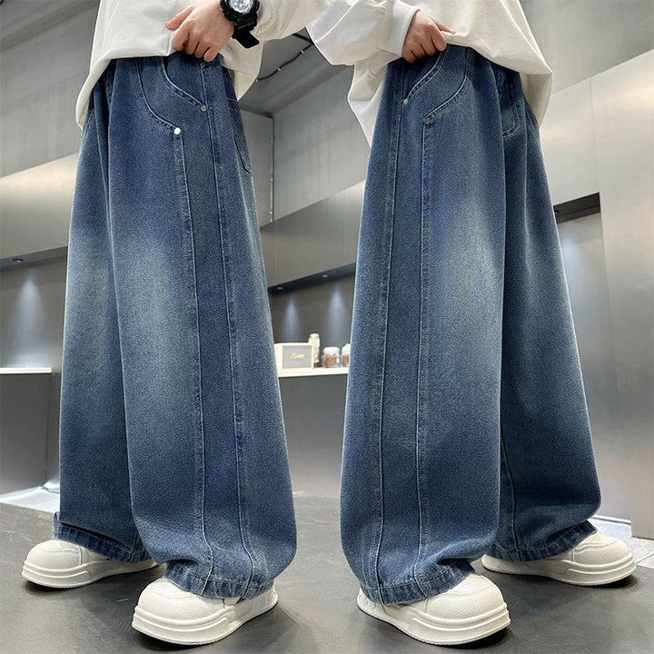 Damen lässige weite Denim-Hosen mit hohem Bund Echo Archiv