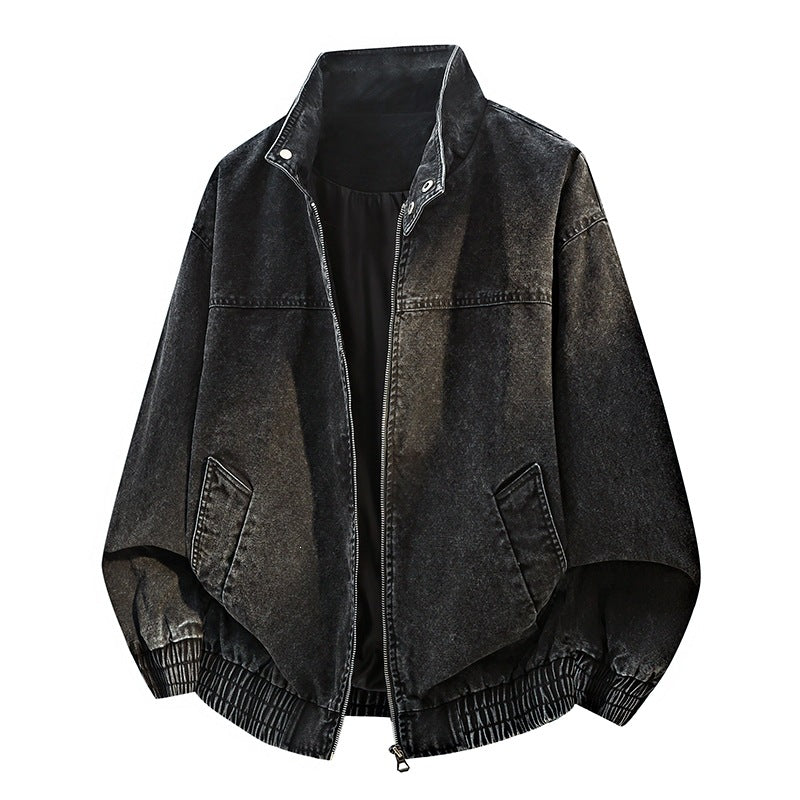 Herren Oversize-Bomberjacke im Used-Effekt mit Stehkragen, elastischem Bund und Pattentaschen Echoarchiv