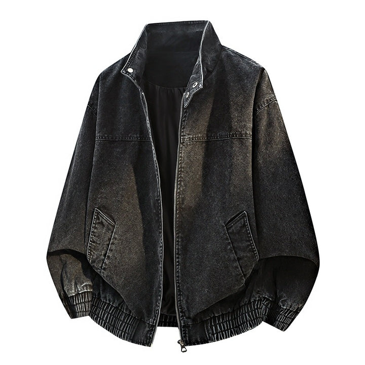 Herren Oversize-Bomberjacke im Used-Effekt mit Stehkragen, elastischem Bund und Pattentaschen Echoarchiv
