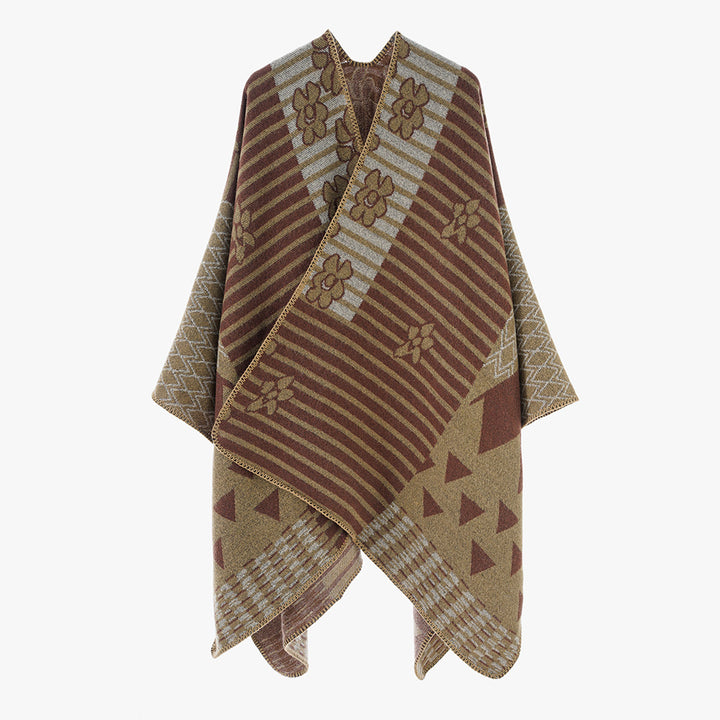 Damen Oversize Jacquard‑Ruana im Ethno‑Patchwork‑Design – Avérine