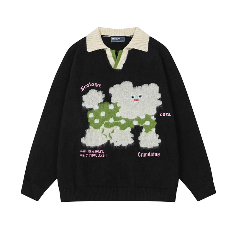 Damen Modischer Grobstrickpullover mit Tiermotiv Echoarchiv