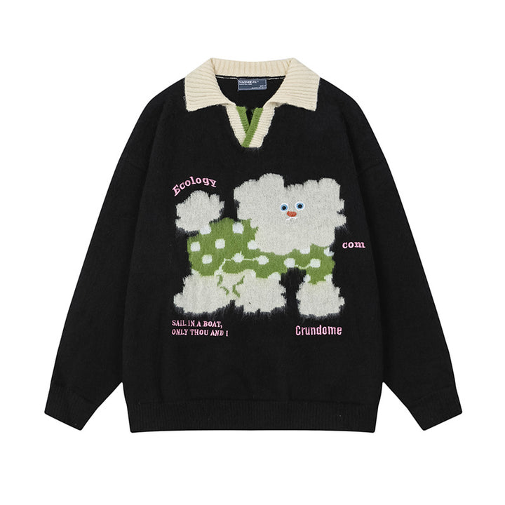Damen Modischer Grobstrickpullover mit Tiermotiv Echoarchiv